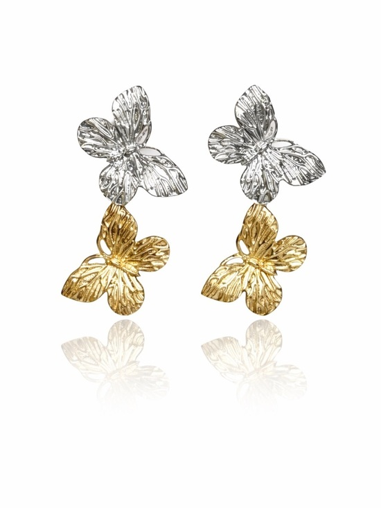 Zara Jewelry - Silver and Gold Butterfly Statement Drop Earrings